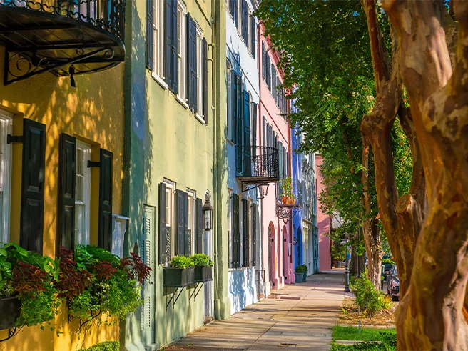A colorful urban neighborhood.